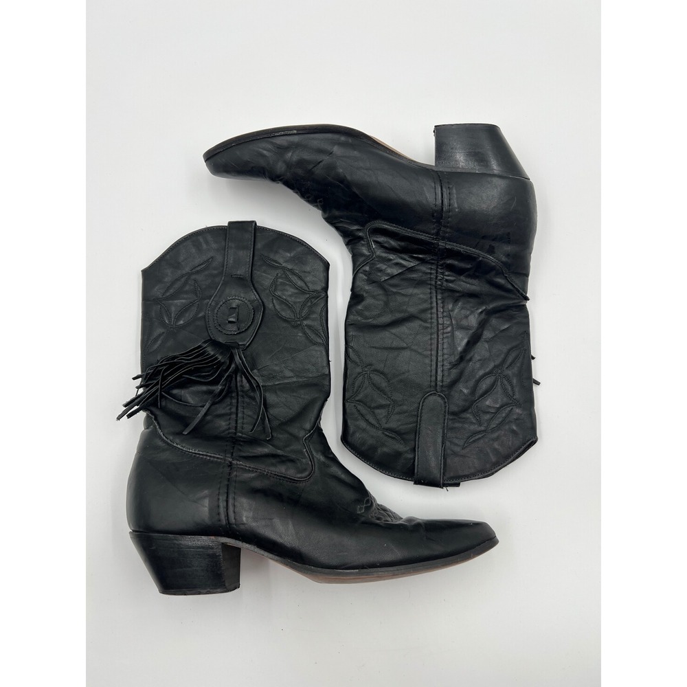 Laredo Black Leather Western Fringe Tassel Cowboy Boots Womens 9M Made in USA